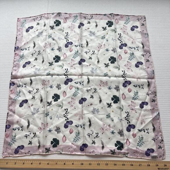 100% Silk Scarf 4 Leaf Clover Dragon Fly Floral Rose Pink 20' X 20" Neck Small - Picture 5 of 6